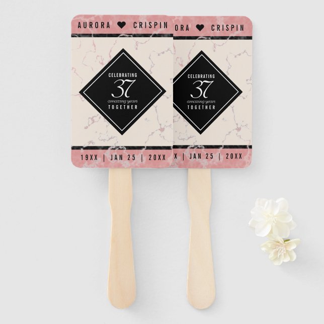 Elegant 37th Alabaster Wedding Anniversary Hand Fan (Front and Back)
