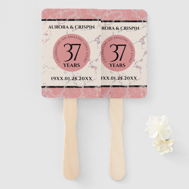 Elegant 37th Alabaster Wedding Anniversary Hand Fan (Front and Back)