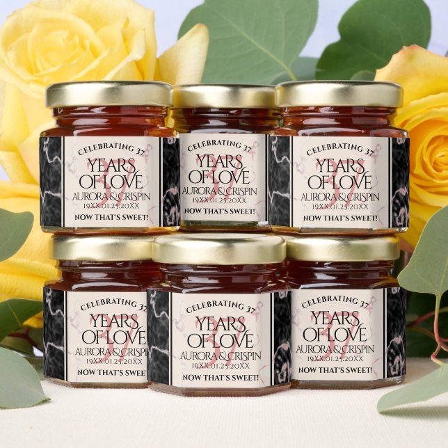 Elegant 37th Alabaster Wedding Anniversary Honey Jar Favors (Insitu)