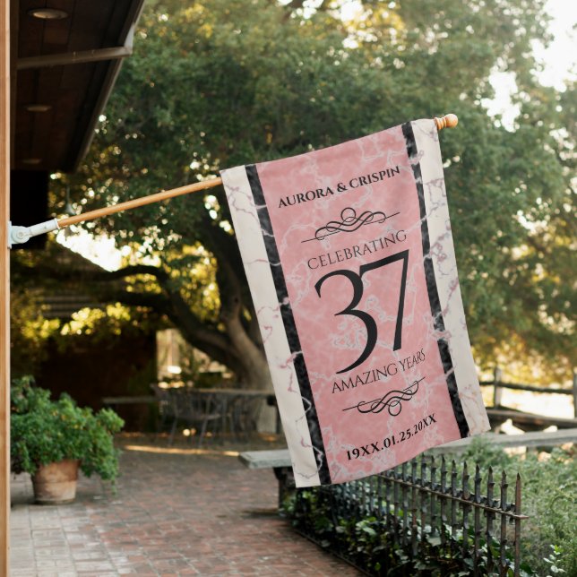 Elegant 37th Alabaster Wedding Anniversary House Flag (In SItu)