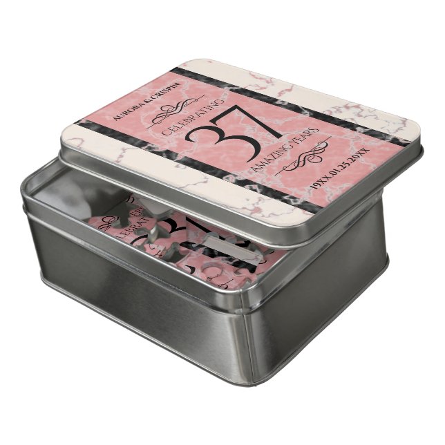 Elegant 37th Alabaster Wedding Anniversary Jigsaw Puzzle (Lid Open)