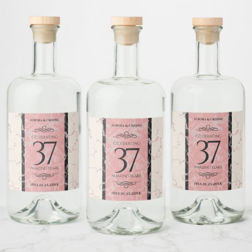 Elegant 37th Alabaster Wedding Anniversary Liquor Bottle Label