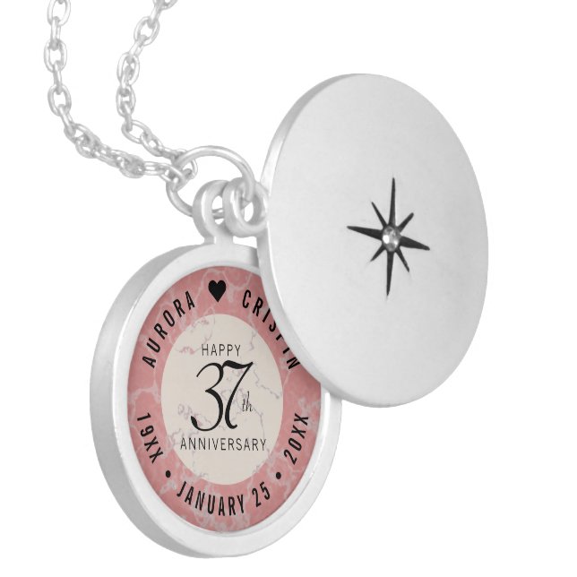 Elegant 37th Alabaster Wedding Anniversary Locket Necklace (Front Left)