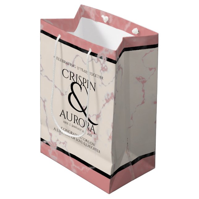 Elegant 37th Alabaster Wedding Anniversary Medium Gift Bag (Front Angled)