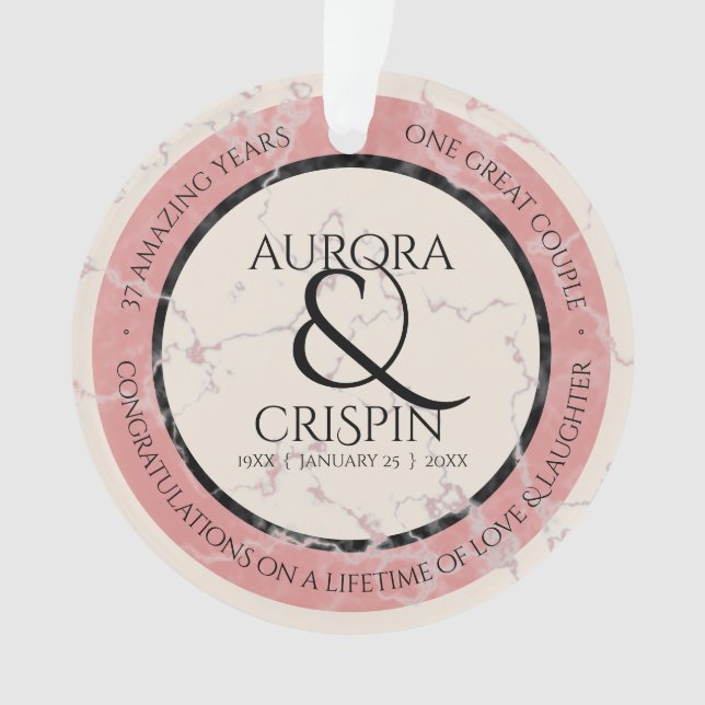 Elegant 37th Alabaster Wedding Anniversary Ornament (Front)
