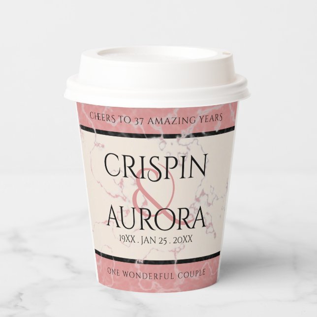 Elegant 37th Alabaster Wedding Anniversary Paper Cups (Front)