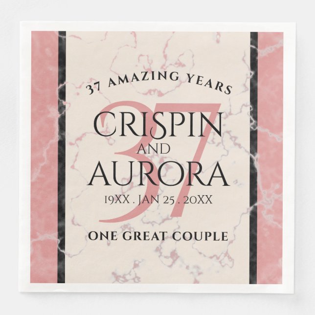 Elegant 37th Alabaster Wedding Anniversary Paper Dinner Napkins (Front)