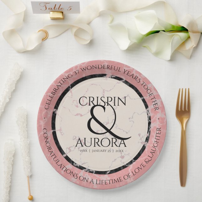 Elegant 37th Alabaster Wedding Anniversary Paper Plates (Wedding)