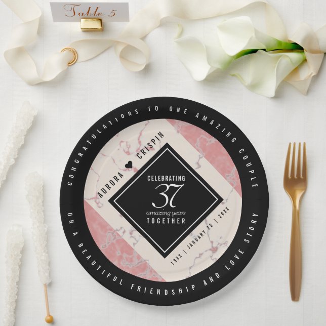 Elegant 37th Alabaster Wedding Anniversary Paper Plates (Wedding)