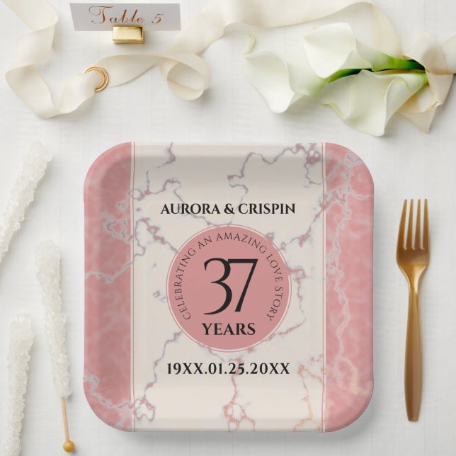 Elegant 37th Alabaster Wedding Anniversary Paper Plates (Wedding)