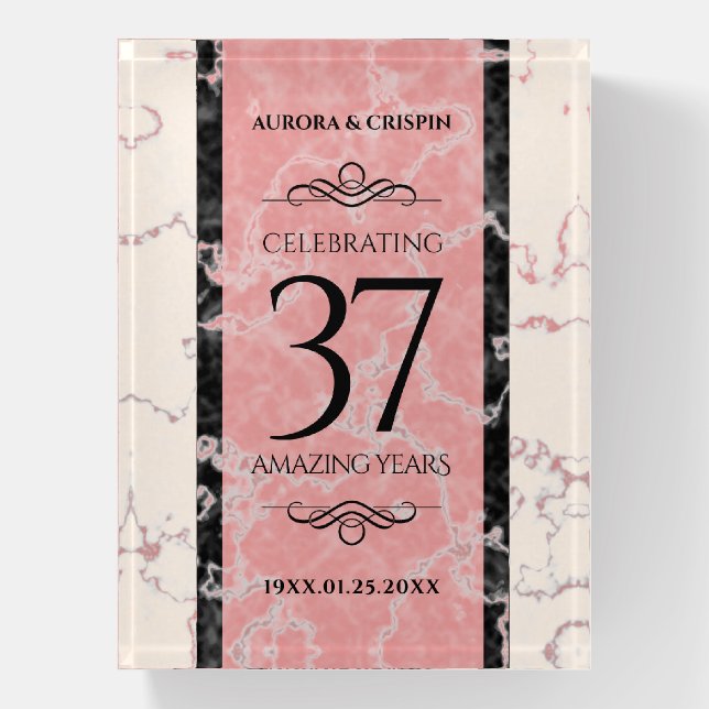 Elegant 37th Alabaster Wedding Anniversary Paperweight (Vertical)
