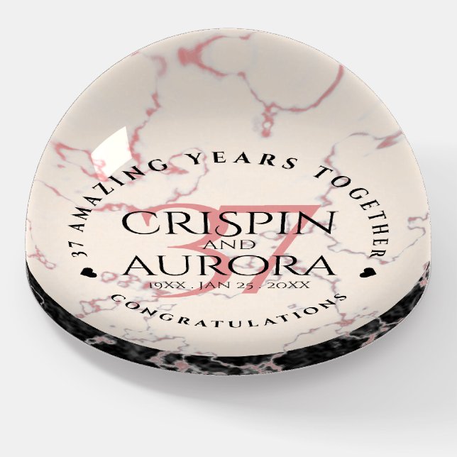 Elegant 37th Alabaster Wedding Anniversary Paperweight (Angled)