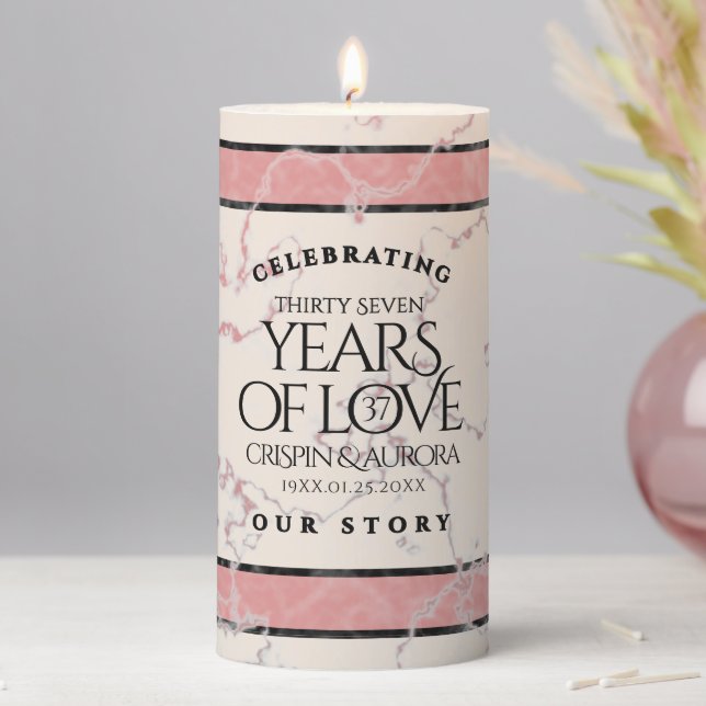 Elegant 37th Alabaster Wedding Anniversary Pillar Candle (In Situ)