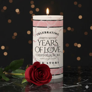 Elegant 37th Alabaster Wedding Anniversary Pillar Candle