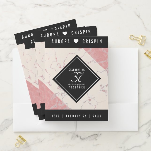 Elegant 37th Alabaster Wedding Anniversary Pocket Folder (In Situ)