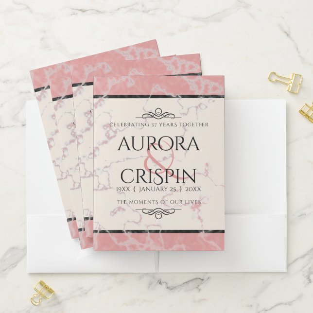 Elegant 37th Alabaster Wedding Anniversary Pocket Folder (In Situ)
