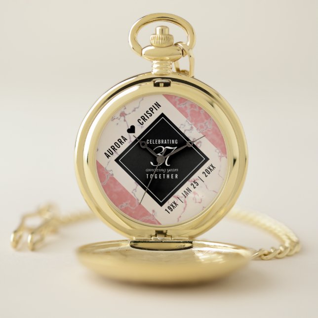 Elegant 37th Alabaster Wedding Anniversary Pocket Watch (Inside)
