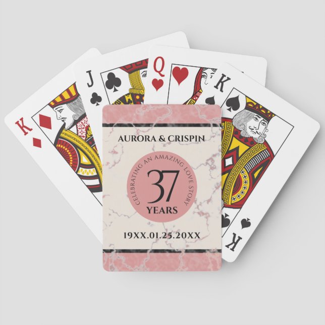 Elegant 37th Alabaster Wedding Anniversary Poker Cards (Back)