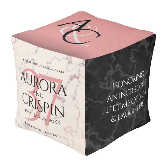 Elegant 37th Alabaster Wedding Anniversary Pouf (Angled Front)