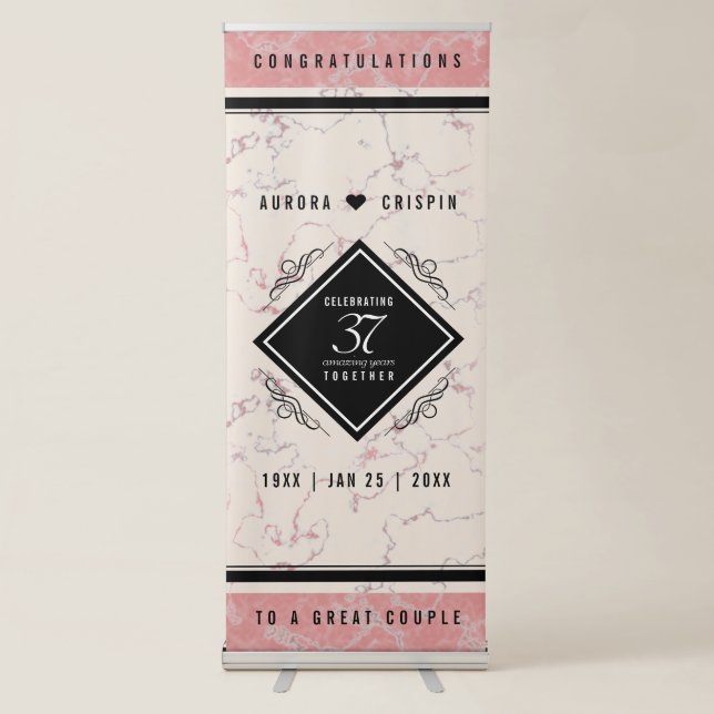Elegant 37th Alabaster Wedding Anniversary Retractable Banner (Front)
