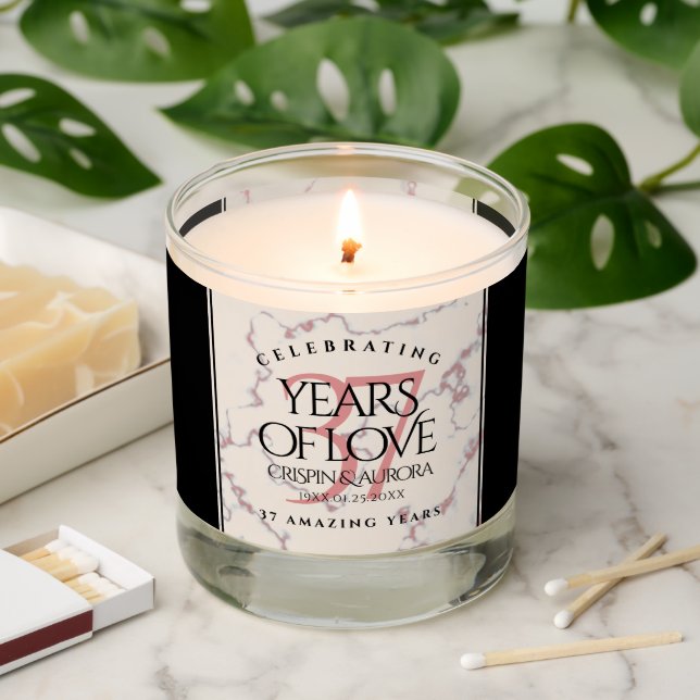 Elegant 37th Alabaster Wedding Anniversary Scented Candle (Lit)