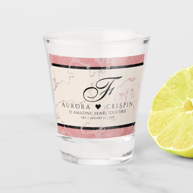 Elegant 37th Alabaster Wedding Anniversary Shot Glass (Front)