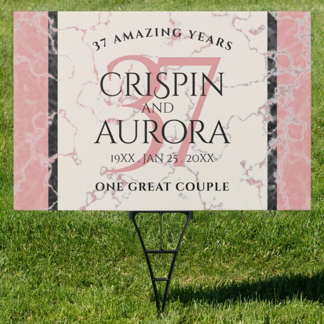 Elegant 37th Alabaster Wedding Anniversary Sign (Insitu)