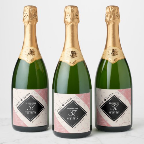 Elegant 37th Alabaster Wedding Anniversary Sparkling Wine Label