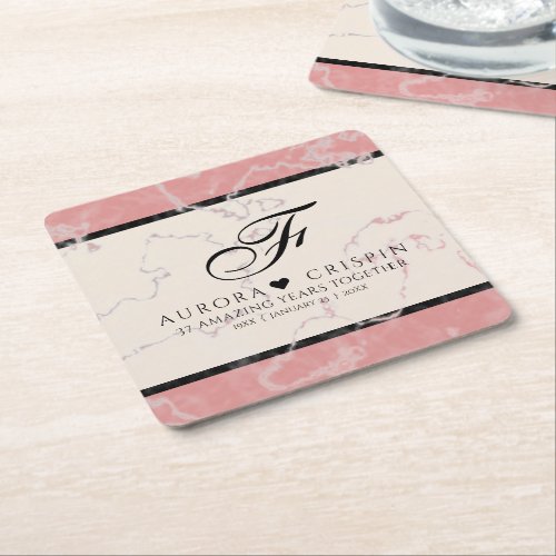 Elegant 37th Alabaster Wedding Anniversary Square Paper Coaster