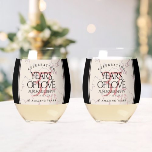 Elegant 37th Alabaster Wedding Anniversary Stemless Wine Glass