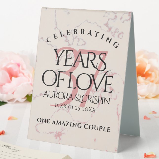 Elegant 37th Alabaster Wedding Anniversary Table Tent (In SItu (Wedding))