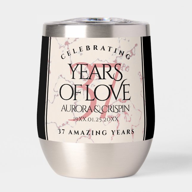 Elegant 37th Alabaster Wedding Anniversary Thermal Wine Tumbler (Front)