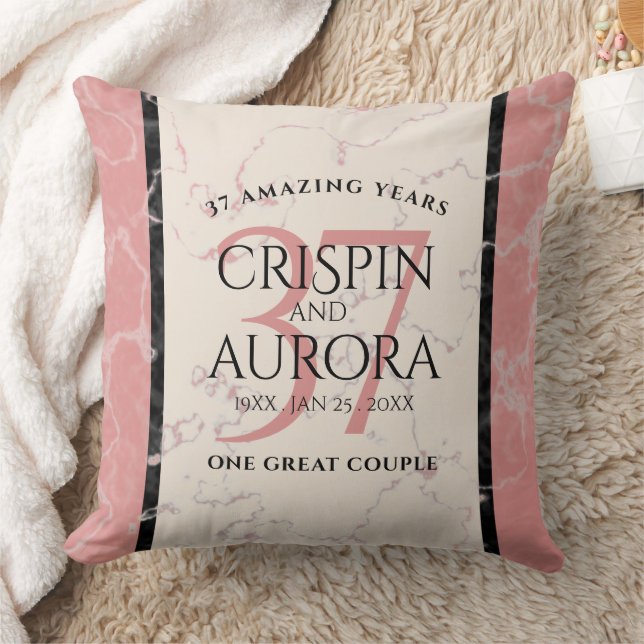 Elegant 37th Alabaster Wedding Anniversary Throw Pillow (Blanket)