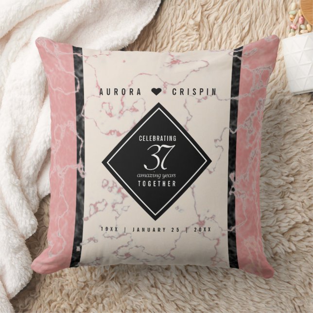 Elegant 37th Alabaster Wedding Anniversary Throw Pillow (Blanket)