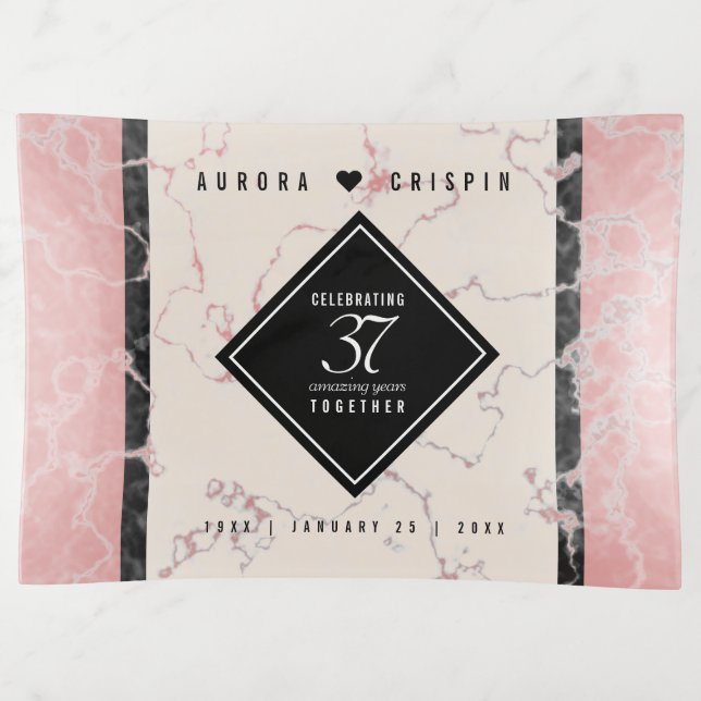 Elegant 37th Alabaster Wedding Anniversary Trinket Tray (Front)