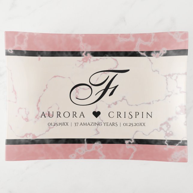 Elegant 37th Alabaster Wedding Anniversary Trinket Tray (Front)