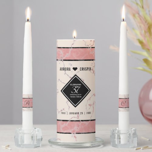 Elegant 37th Alabaster Wedding Anniversary Unity Candle Set