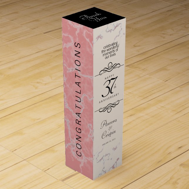 Elegant 37th Alabaster Wedding Anniversary Wine Box (Front)