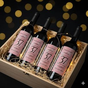 Elegant 37th Alabaster Wedding Anniversary Wine Label