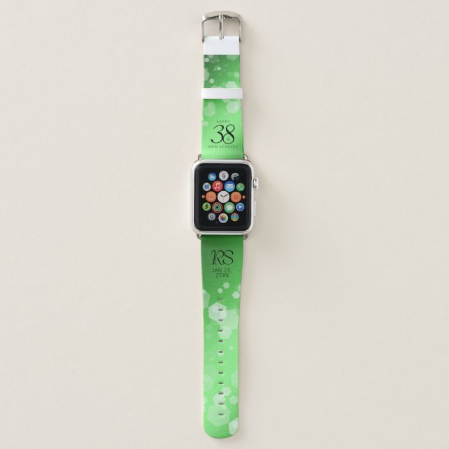 Elegant 38th Emerald Wedding Anniversary Apple Watch Band (Front)