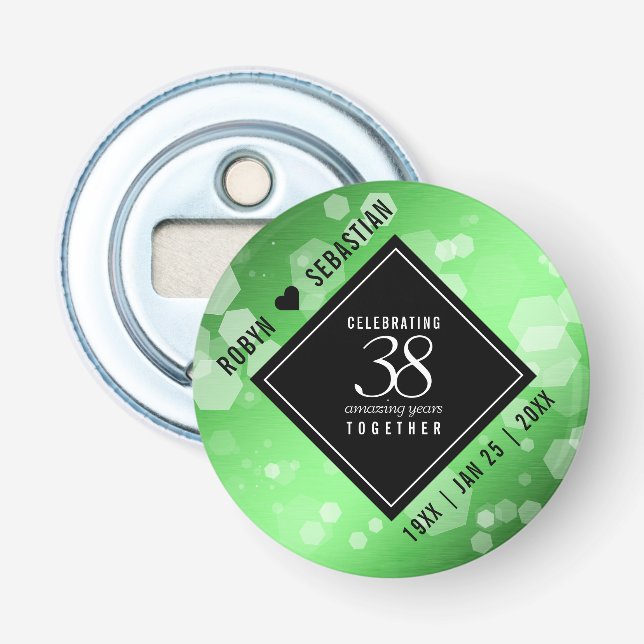 Elegant 38th Emerald Wedding Anniversary Bottle Opener (Front)