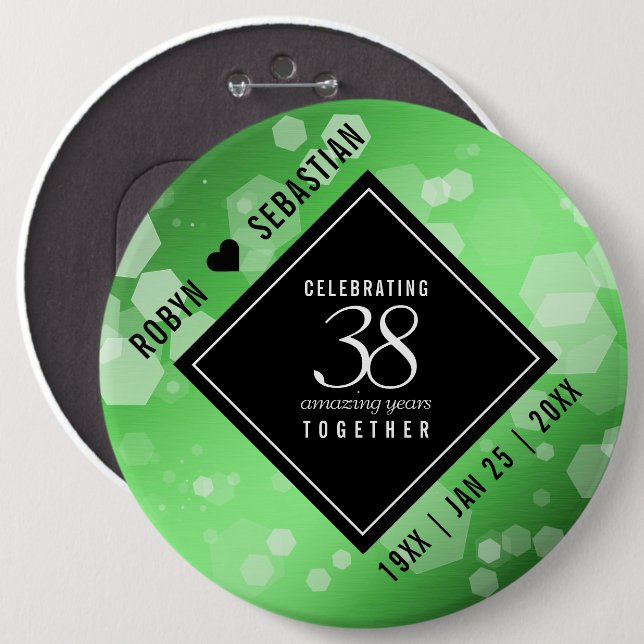 Elegant 38th Emerald Wedding Anniversary Button (Front & Back)