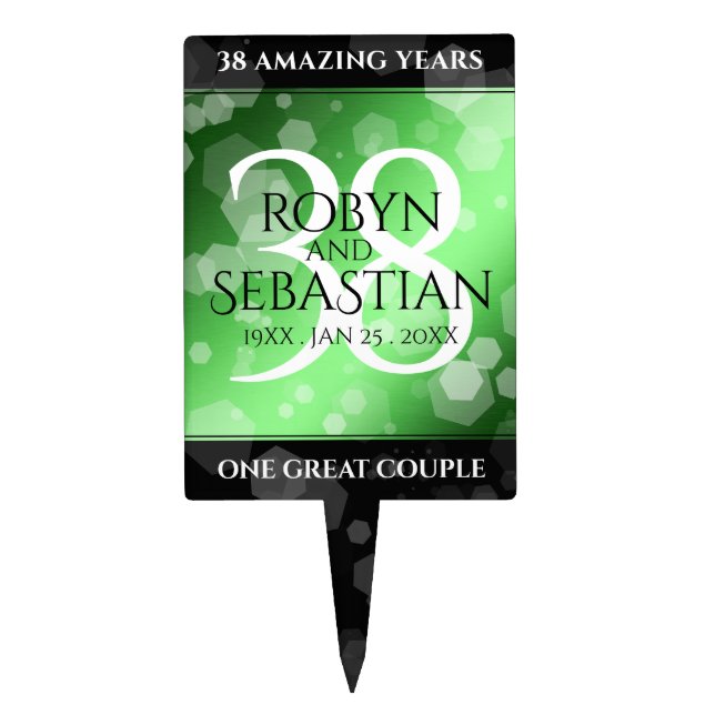 Elegant 38th Emerald Wedding Anniversary Cake Topper (Front)