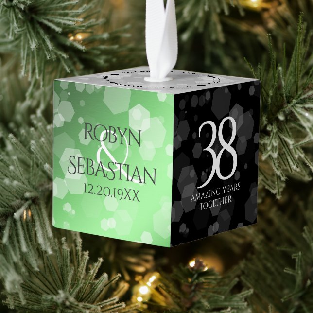 Elegant 38th Emerald Wedding Anniversary Cube Ornament (Tree)
