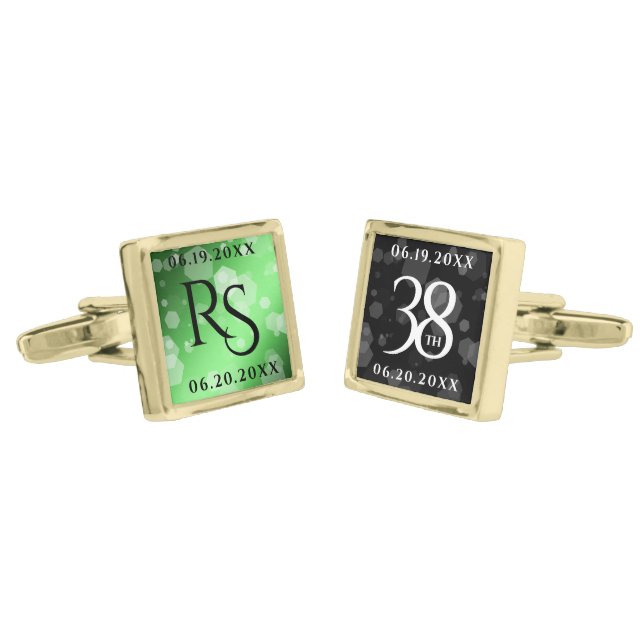Elegant 38th Emerald Wedding Anniversary Cufflinks (Angled)