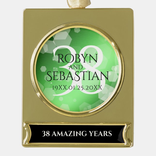 Elegant 38th Emerald Wedding Anniversary Gold Plated Banner Ornament (Front)