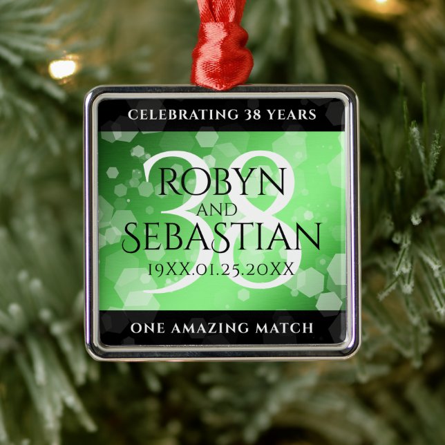 Elegant 38th Emerald Wedding Anniversary Metal Ornament (Tree)