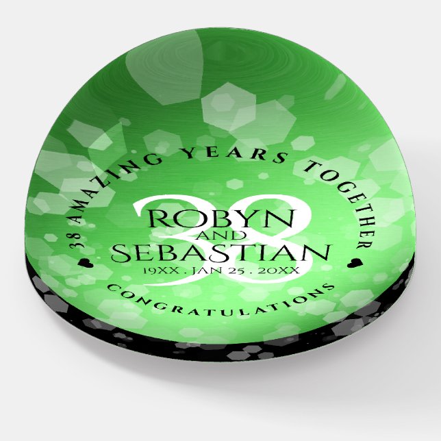 Elegant 38th Emerald Wedding Anniversary Paperweight (Angled)