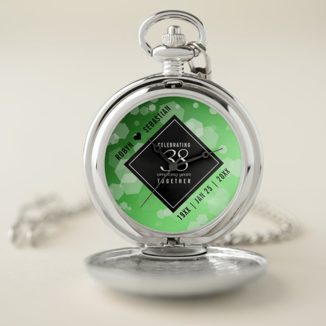 Elegant 38th Emerald Wedding Anniversary Pocket Watch (Inside)