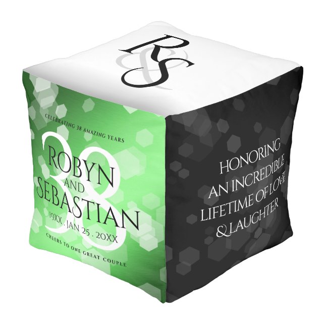 Elegant 38th Emerald Wedding Anniversary Pouf (Angled Front)